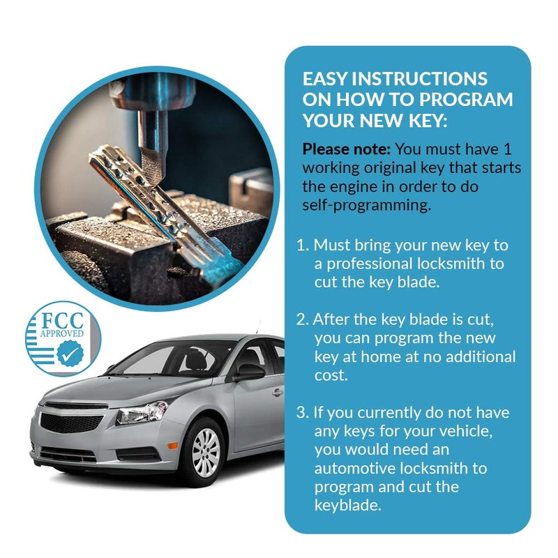 Keyless2Go بديل Keyless2Go لجهاز التحكم عن بعد بدون مفتاح 4 أزرار لقفل السيارة لسيارات Equinox وVerano وSonic وغيرها من المركبات التي تستخدم FCC OHT01060512 (عبوة 2) - Image 5